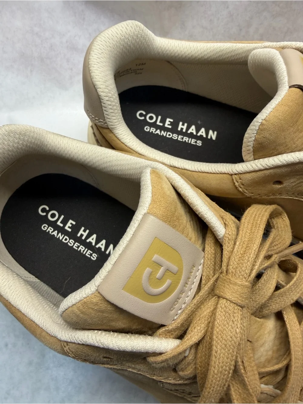 Cole Haan Men’s Tan Suede Low-Top Sneakers with White Trim